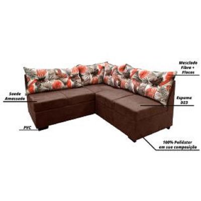 Sofá De Canto 5 Lugares Renaut Suede Marrom Palmeira