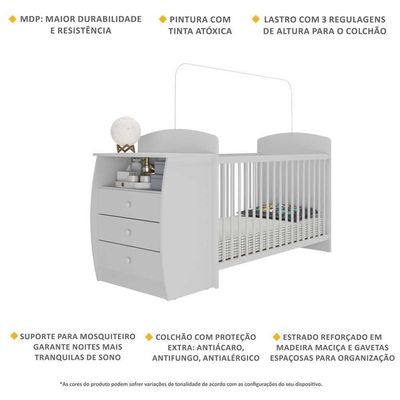 Berço Cômoda Com Colchão Colinho De Mãe Multimóveis Branco