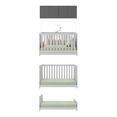 Berço 3 Em 1 Com Colchão E Armário Aéreo 4 Portas Multimóveis Mp4158 Branco/grafite Branco/grafite