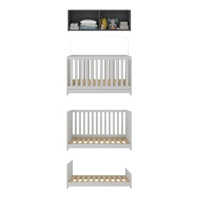 Berço 3 Em 1 Com Colchão E Armário Aéreo 4 Portas Multimóveis Mp4158 Branco/grafite Branco/grafite