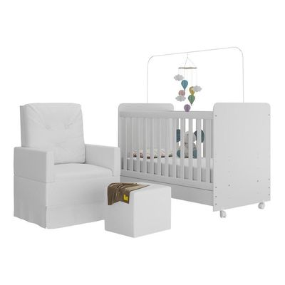 Berço Americano 3X1 Com Poltrona E Puff Mp4083 Branco