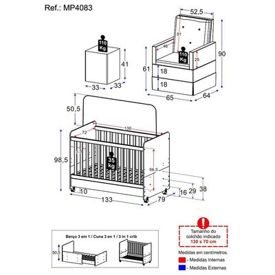 Berço Americano 3X1 Com Poltrona E Puff Mp4083 Branco