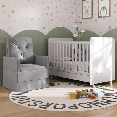 Berço Americano 3x1 Colchão Poltrona Mp4089 Branco/cinza