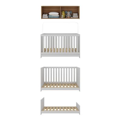 Berço 3 Em 1 Com Colchão E Armário Aéreo 4 Portas Multimóveis Mp4158 Branco/rustic Branco/rustic