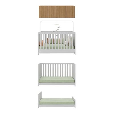 Berço 3 Em 1 Com Colchão E Armário Aéreo 4 Portas Multimóveis Mp4158 Branco/rustic Branco/rustic