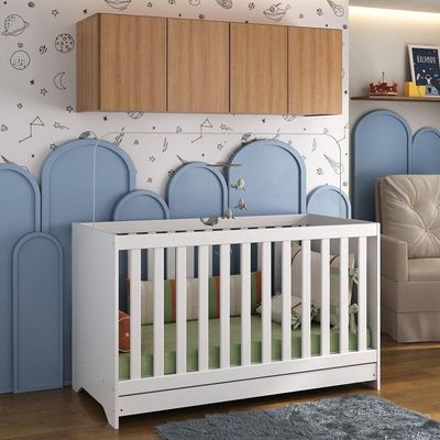 Berço 3 Em 1 Com Colchão E Armário Aéreo 4 Portas Multimóveis Mp4158 Branco/rustic Branco/rustic