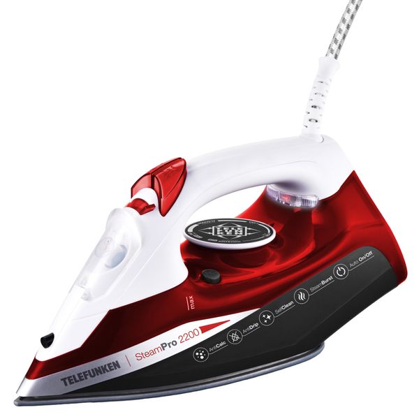 Ferro a Vapor Telefunken Stem Pro 2200 Base Ceramica Vermelho 1200w 110V TFSTEAMPRO2200RED