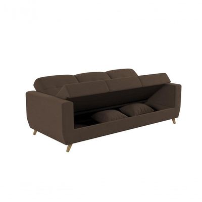 Sofá Cama Casal Reclinável Com Baú Pamela - Turkey Chocolate