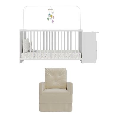 Berço Cômoda Com Poltrona De Amamentação Meu Bebê Multimóveis Mp4066 Branco/bege Branco/bege