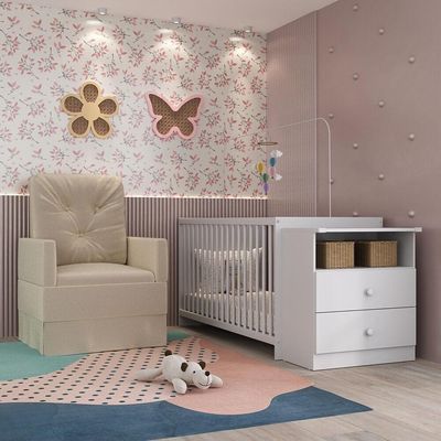 Berço Cômoda Com Poltrona De Amamentação Meu Bebê Multimóveis Mp4066 Branco/bege Branco/bege