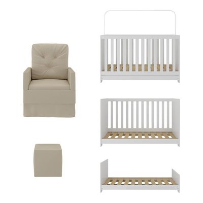 Berço 3 Em 1 Com Colchão Poltrona Amamentação E Puff Multimóveis Mp4160 Branco/bege Branco/bege