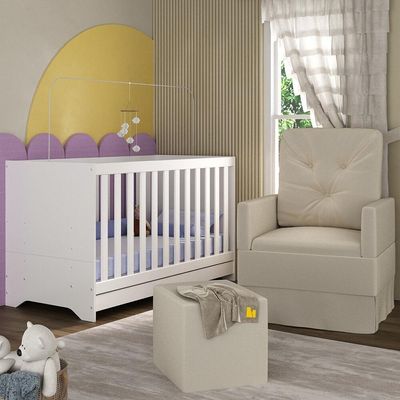 Berço 3 Em 1 Com Colchão Poltrona Amamentação E Puff Multimóveis Mp4160 Branco/bege Branco/bege