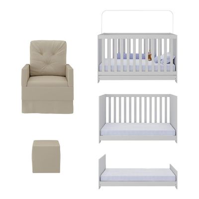 Berço 3 Em 1 Com Colchão Poltrona Amamentação E Puff Multimóveis Mp4160 Branco/bege Branco/bege