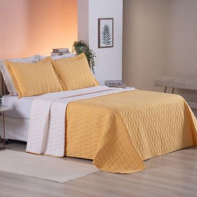 Cobre Leito Casal Padrão Cristal Percal 200 Fios Bordado 3 Peças Amarelo