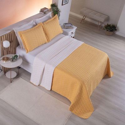 Cobre Leito Casal Padrão Cristal Percal 200 Fios Bordado 3 Peças Amarelo
