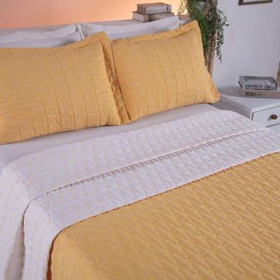 Cobre Leito Casal Padrão Cristal Percal 200 Fios Bordado 3 Peças Amarelo