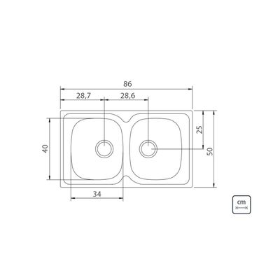 Cuba de Sobrepor Tramontina Sigma 2 Cubas em Aço Inox Pré-polido 86 x 50 cm com Válvula