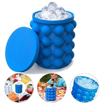 Balde De Gelo De Silicone 4 Em 1 Com Tampa Forma Para 120 Cubos E Praticidade Para Sua Bebida
