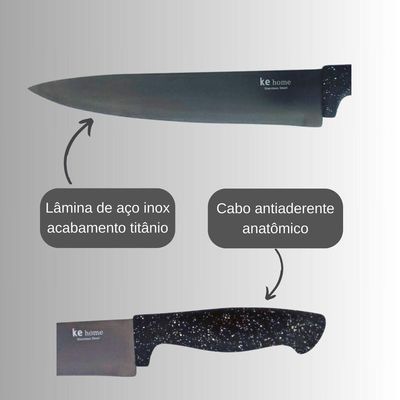 Faca De Cozinha Profissional 8 Premium Aço Inox Titânio