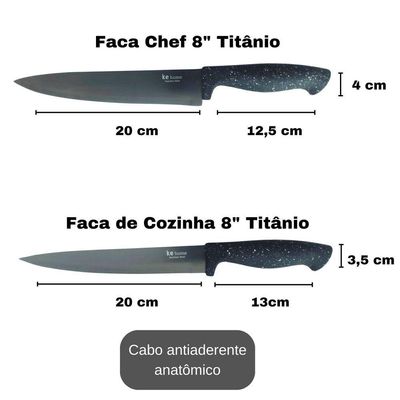 Faca De Cozinha Profissional 8 Premium Aço Inox Titânio