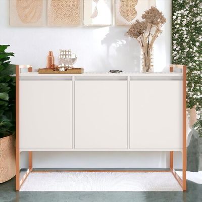 Buffet Aparador Industrial 3 Portas Para Sala De Jantar Branco Cobre