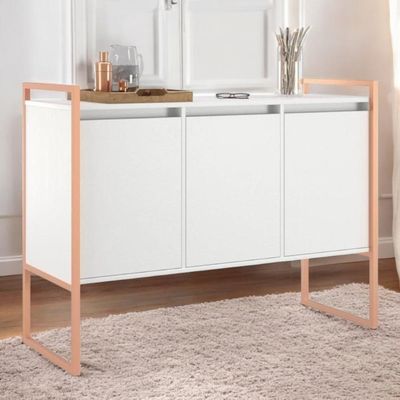 Buffet Aparador Industrial 3 Portas Para Sala De Jantar Branco Cobre