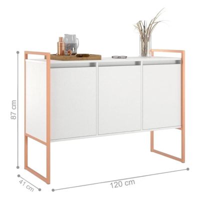 Buffet Aparador Industrial 3 Portas Para Sala De Jantar Branco Cobre