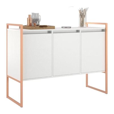 Buffet Aparador Industrial 3 Portas Para Sala De Jantar Branco Cobre