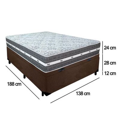 Cama Box Baú Casal Suede + Colchão Anjos Black Graphite Molas Ensacadas 138x188x64cm Marrom