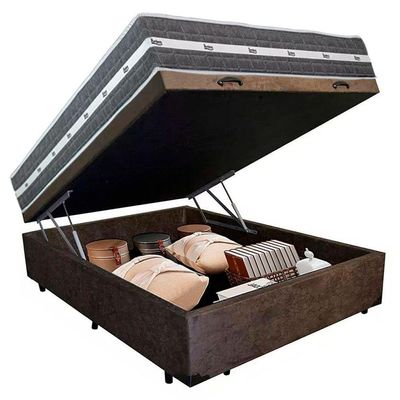 Cama Box Baú Casal Suede + Colchão Anjos Black Graphite Molas Ensacadas 138x188x64cm Marrom