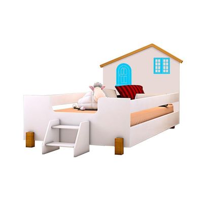 Cama Infantil Solteiro Belissima Azul - Branco E Amêndoa + Luminária Led + Colchão - Branco