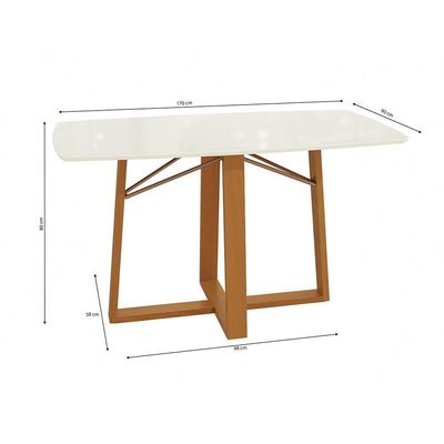 Mesa De Jantar Kappesberg Em Madeira Maciça Com Tampo De Vidro Off White 170cm