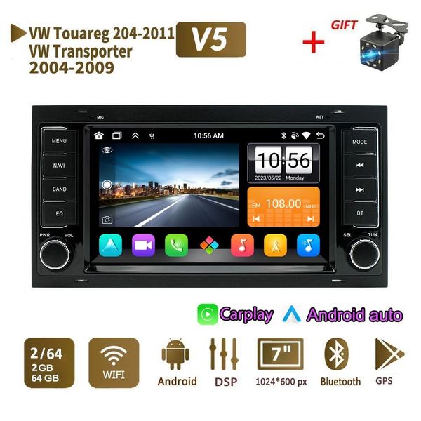 Reprodutor Multimídia de Rádio para Volkswagen Touareg e Transporter T5 2004-2011 1+32GB / preto
