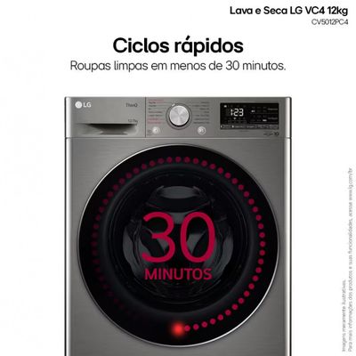 Lava e Seca LG Smart VC4 CV5012PC4A Look com Inteligência Artificial AI DD - 12kg/7kg Inox / 220V