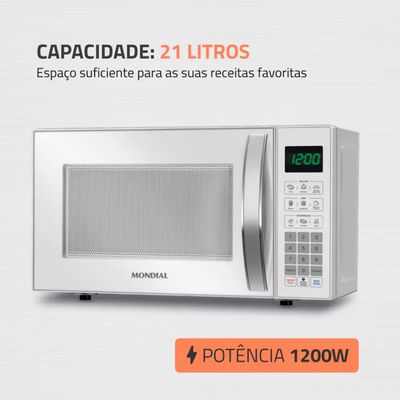 Micro-ondas Mondial MO-01-21-W com Função Tira Odor e Manter Aquecido 21L Branco / 110V