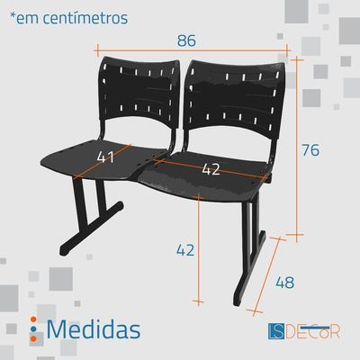 Cadeira Iso Pp Rp Longarina 2 Lugares Preta