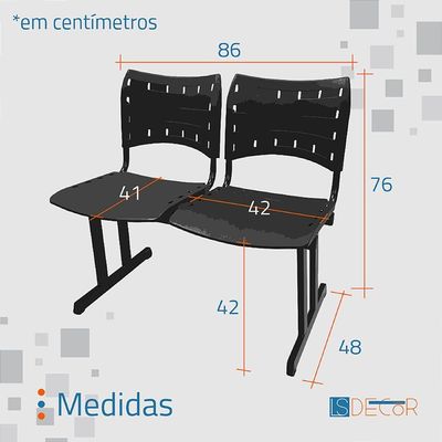 Cadeira Iso Pp Rp Longarina 2 Lugares Preta