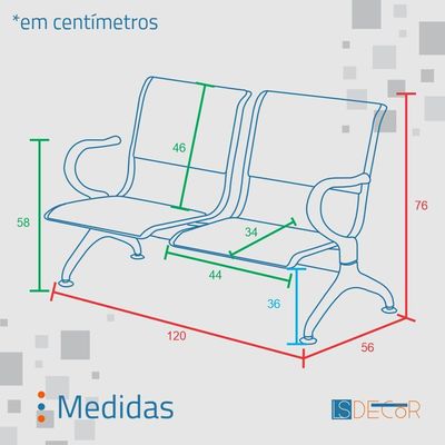 Cadeira Longarina Com Est Cromada 2 Lugares Colors Marrom Escuro