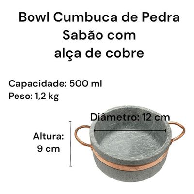 Kit 06 Cumbucas Bolw Pedra Sabão 500 Ml Com Alça De Cobre