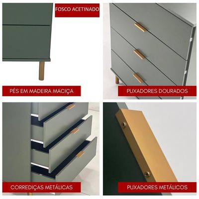 Comoda 158 Cm 6 Gavetas Pes Madeira Dm243 Verde Oliva Dtall Verde Oliva