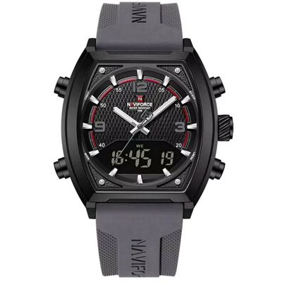 Relógio Digital Masculino Pulseira De Silicone Quartzo Tonneau Duplo Display Esportivo Cinza
