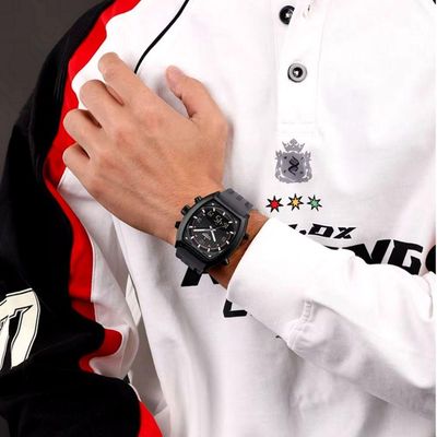 Relógio Digital Masculino Pulseira De Silicone Quartzo Tonneau Duplo Display Esportivo Cinza