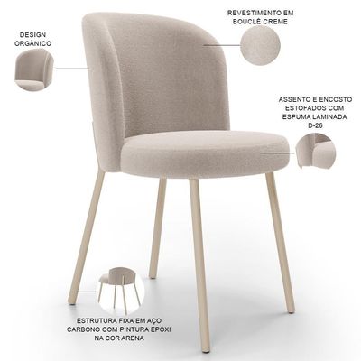 Kit 3 Cadeiras Sala De Jantar Estofada Gavi Arena L02 Bouclê Creme Lyam Decor