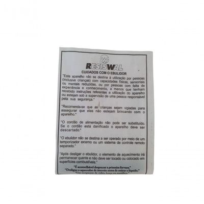 Ebulidor Garrafa Termica Inox Resiswal 1000w/127v Modelo Wl