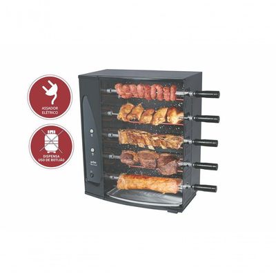 Churrasqueira Assador Rotativa Elétrica 5 Espetos 55 Cm Vitta Smart 127v - Arke 110V