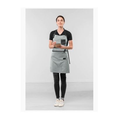 Avental Cinza Couro Preto Cintura Restaurante Barista Unissex