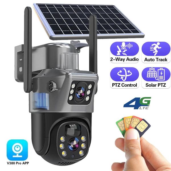 Câmera Externa 4G SIM 8MP WiFi com Painel Solar V380 WiFi Adicionar 128G