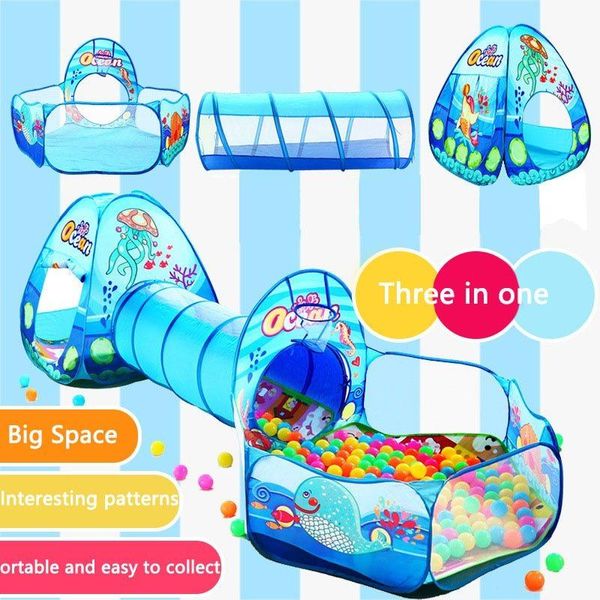 Tenda de Brinquedo 3 em 1 para Bebês com Túnel e Piscina de Bolinhas A / azul