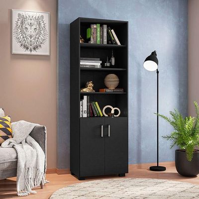Livreiro 5 Prateleiras C- Portas Pequenas Office Preto