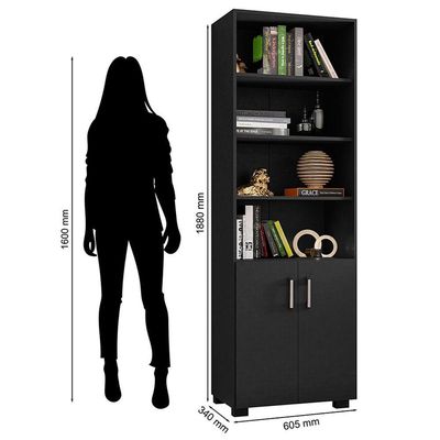 Livreiro 5 Prateleiras C- Portas Pequenas Office Preto